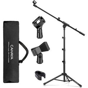 Microphone Stand Boom Arm Floor Mic Stands Tripod Foldable with 2 Mic Clip